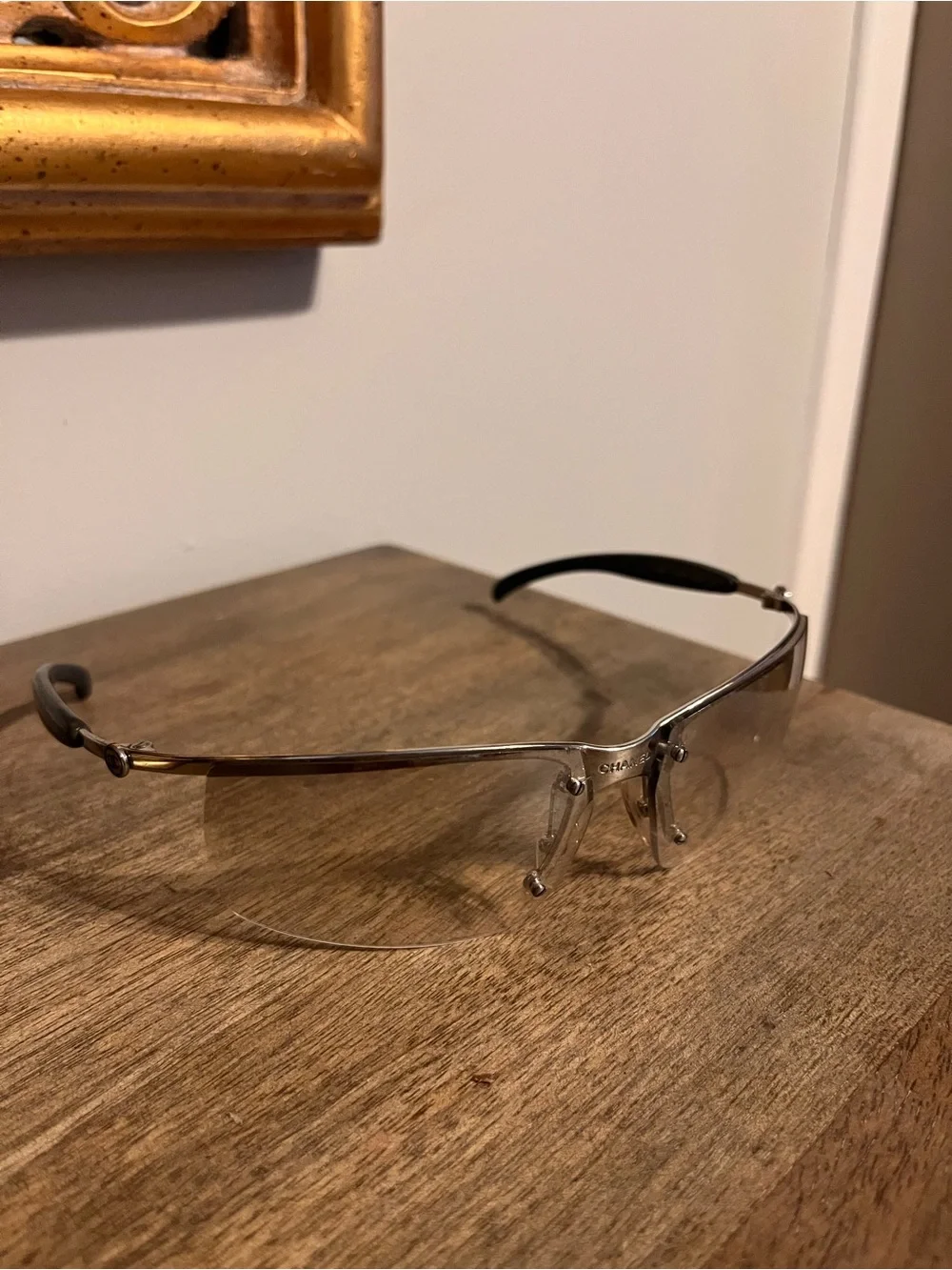 Y2K CHANEL Iconic 4009 Rimless Sunglasses in Silver with Brown Gradient Lenses